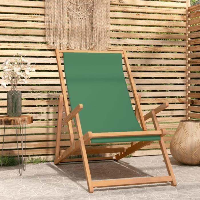 vidaxl chaise de plage pliable bois de teck solide vert  317699
