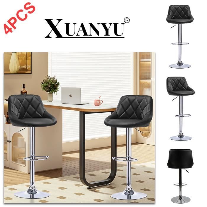 Tabouret de Bar XUANYU - Chaise de Bar Pivotants avec Dossier - Réglable en Cuir PU - Noir