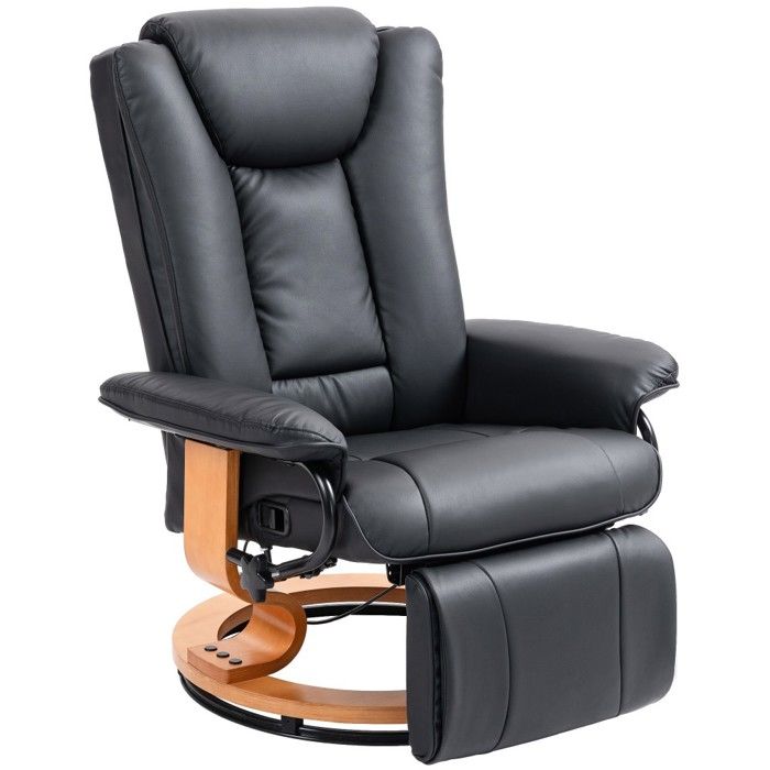 Fauteuil Relax Pivotant Simili Cuir Noir - Repose-pieds Extensible, Réglable En Hauteur - Siège Bureau Ou Salon