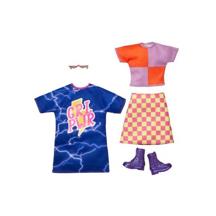 Coffret 2 Habits Barbie : Robe Papillon + Short Avec Top Rose Et Chaussures - Tenue De Ville Pour Poupée Tenue Ville Barbie
