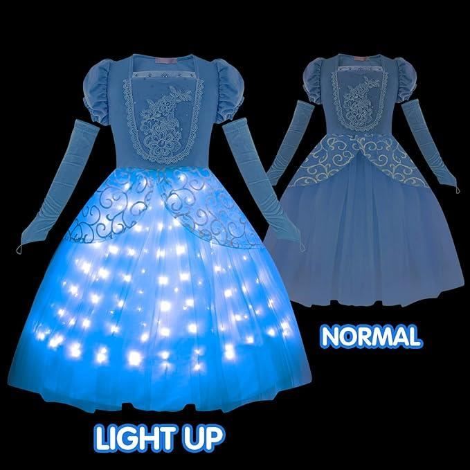 LED Déguisement Fille Lumineuse Enfant Robe de Princesse Carnaval Halloween  Fête d'anniversaire Frais Costume