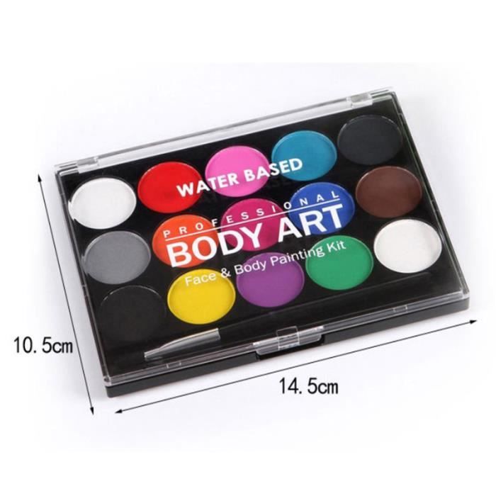 Kit de peinture corporelle pour le visage,15 couleur non toxique  professionnel lavable avec pinceau pour le Halloween le maquillage