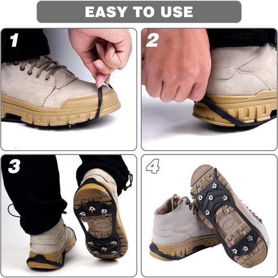 Crampons Antidérapants Pour Chaussures – 10 Pointes Acier – Taille L (40-44) – Pour Neige, Glace – Silicone Résistant Au Froid (-40°C)