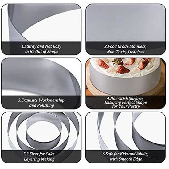 Cercle à gâteau, moules à pâtisserie, ensemble de cercles à gâteau, cercle à pâtisserie en acier inoxydable, cercle à gâteau fixe, gâteaux à motifs, pour crème, mariage, anniversaire, 3 pièces
