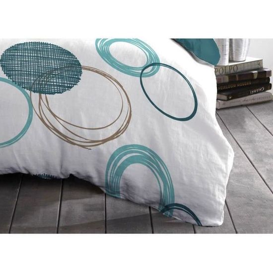 HOME LINGE PASSION Parure De Couette 240x260 Cm HOME LINGE PASSION Fibula Housse De Couette 2 Taies D Oreiller 100 Coton 57 Fils Bleu