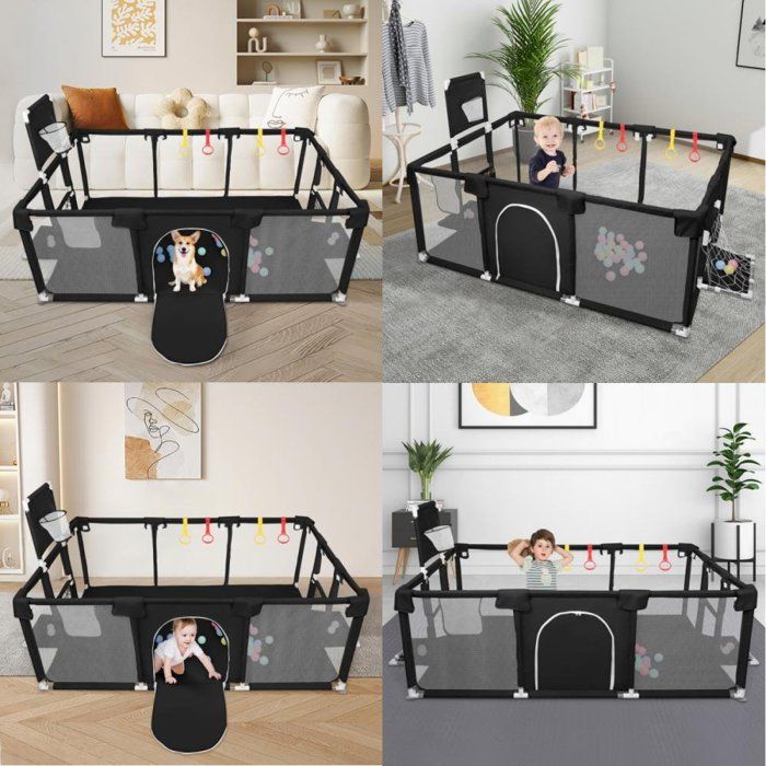 Parc Pliable Pour Bébé XXL, Forme Réglable, Avec Mini Panier De Basket Et Planche à Jouets, Ventouses Solides Sur Le Dessous, Matériau Non Toxique