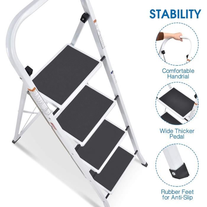 Marchepied Pliable Avec Barre D'appui - Capacité 150 Kg, Antidérapant, Rangement Facile - 46x32x82 Cm