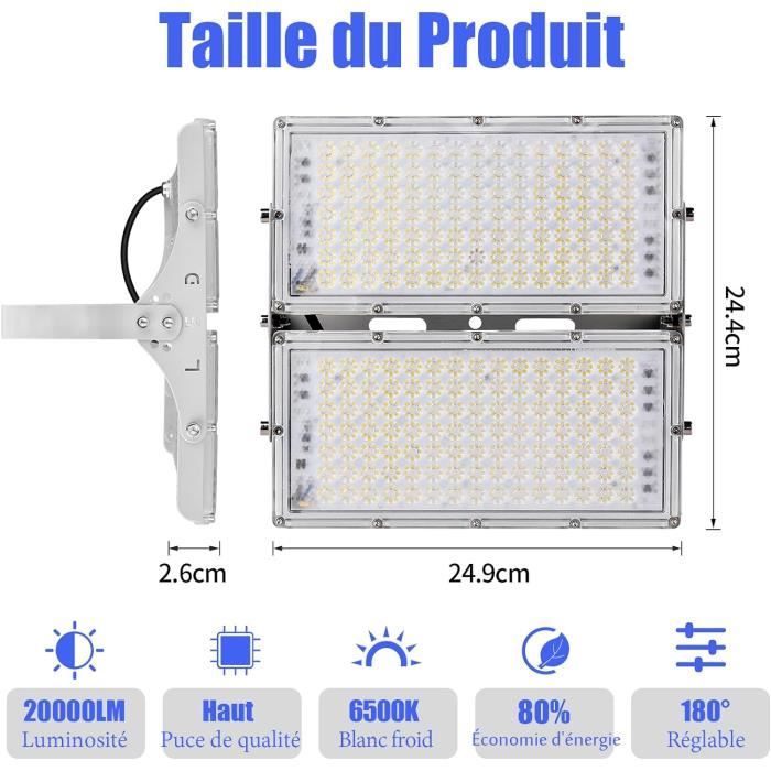 200W Projecteur LED, 20000LM Spot LED Exterieur 3000K Eclairage