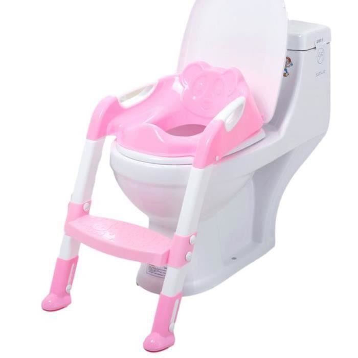 HTRTRR Réducteur De WC Enfant Avec Échelle Réglable Pliable - Siège Toilette Portable Rose Pour Toilettes V U O