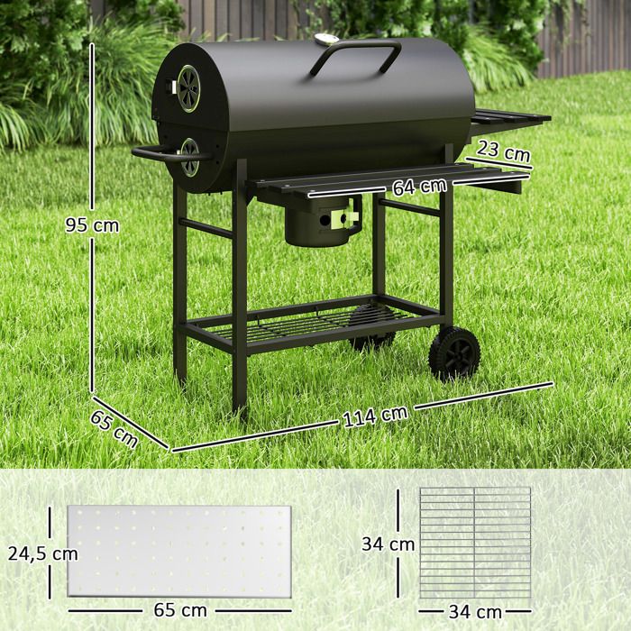 Barbecue à Charbon Relaxdays Sur Chariot Avec Roulettes - 60x42x77cm - Noir