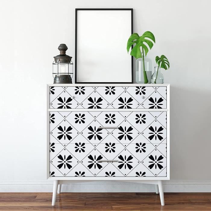 Film adhésif pour meubles - Motif géométrie - Noir et blanc - 44 × 300 cm -  Papier peint imperméable - Pour meubles, armoires, A705 - Cdiscount  Bricolage