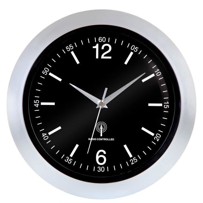 MONZANA® Horloge murale radio pilotée à quartz silencieuse argent - Main Image