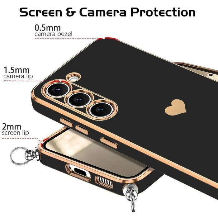 TUUTPU Coque Pour Xiaomi Redmi Note 13 Pro Plus/Note 13 Pro 5G Avec Cordon, Paillette Étui Pour Téléphone Avec Lanière, Transparent Silicone Collier Protection Housse Portable Lanyard Case, Or Rose