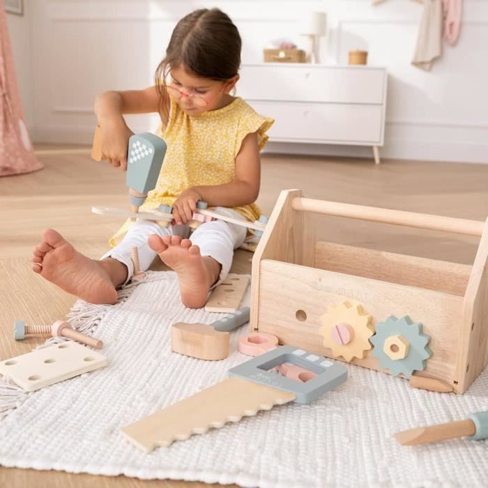 Howa Boîte à outils pour enfants en bois avec 45 pièces d