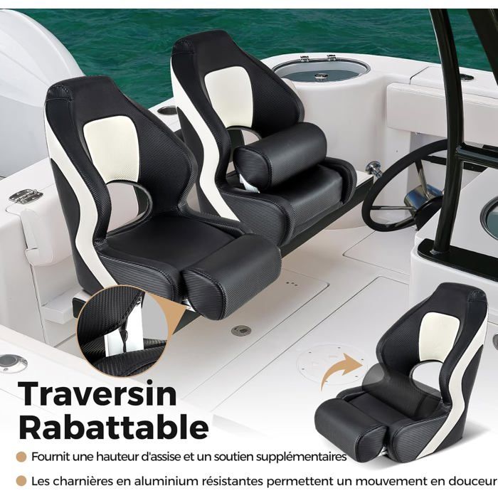 Siège De Bateau Capitaine Rembourré - PVC, Éponge, Dossier Haut Et Accoudoirs (Charge 150 Kg)