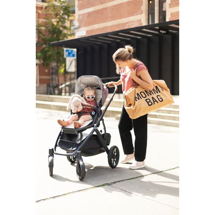 Sac à Langer Childhome Family Bag - Grand Volume 55x18x40 Cm - Pochette Détachable - Rayures Bleu - Idéal Voyage