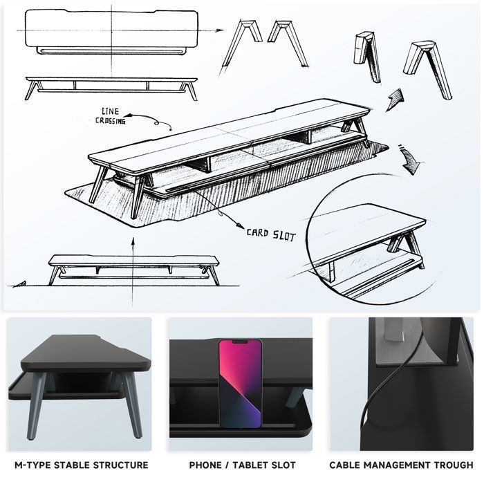 Réhausseur Écran Fenge 108cm - Support 2 Niveaux Acrylique 45kg