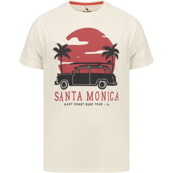 SOUTH SHORE T-Shirt Voiture Palmiers Santa Monica Blanc Homme