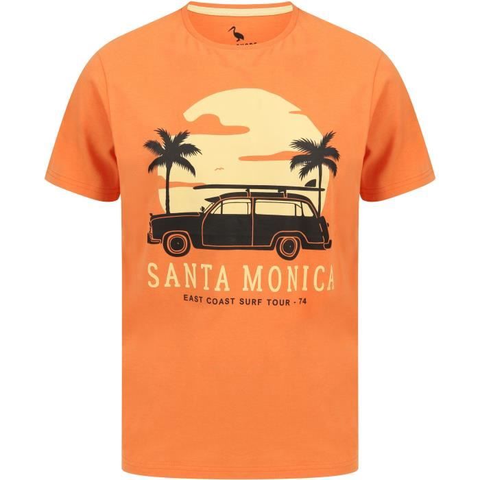 SOUTH SHORE T-Shirt Voiture Palmiers Santa Monica Orange Homme
