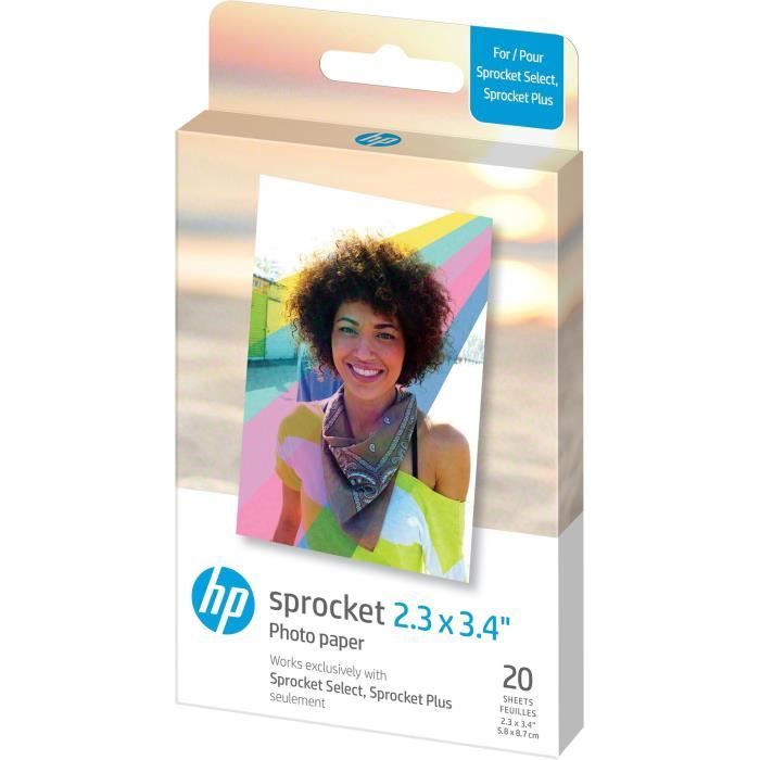Papier photo Zink de qualité supérieure (20 feuilles) - HP - SPROCKET SELECT PP20 - Pour l'imprimante photo portable Sprocket