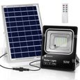 Aigostar - Projecteur solaire LED d’extérieur avec panneau solaire, 50W. Ultra-lumineux, 400lm, 6500K. Télécommande, IP66, 30000h.-0