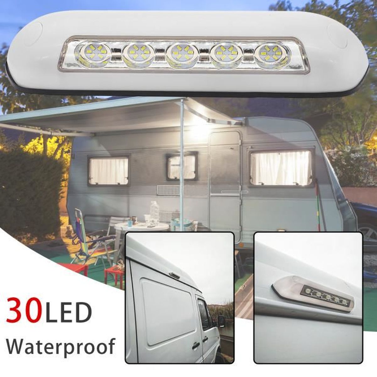 Lampe LED Extérieure 12V Pour Camping-Car, Caravane, Bateau - Blanc Chaud, 18 LEDs - 2