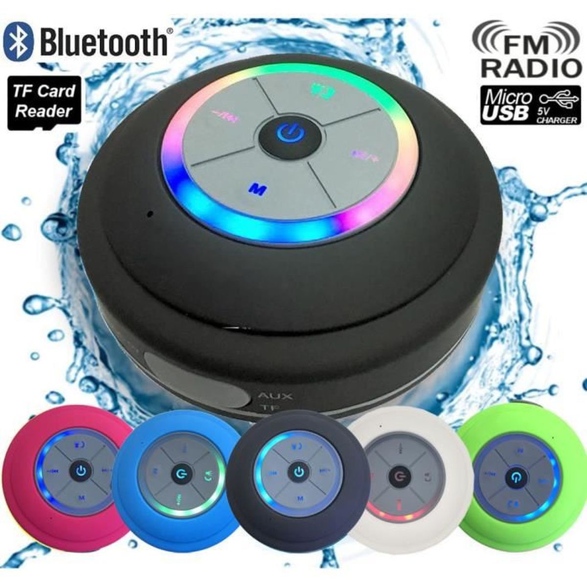 Enceinte Bluetooth Douche 20W Étanche IPX7 - Ventouse Puissante, RGB, 24h Autonomie, TWS