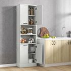 GIANTEX Buffet de Cuisine H190 cm à 6 Etages-2 Placards avec 4 Portes+2 Compartiments-Meuble de Rangement Salle de Bain-Blanc chêne