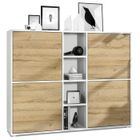 VLADON Buffet haut Cuba V3 avec 12 compartiments, caisson en blanc mat - Façades en Chêne Nature