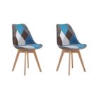 BenyLed Lot de 2 Chaises de Salle à Manger en Patchwork Avec Assise Rembourrée et Pieds en Bois, Bleu