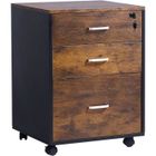 SogesHome classeur, armoire de bureau, meuble de rangement sur roulettes, verrouillable, avec 3 tiroirs,marron vintage