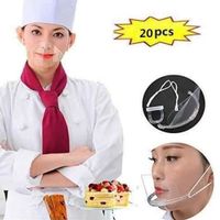 Lot de 20pcs Masque en plastique de chef de cuisine Bouclier de beauté transparent anti-buée Bouche Réutilisable Sécurité Face Guard
