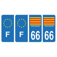 Lot 4 Autocollants Plaque d'immatriculation Auto Voiture 66 Drapeau Catalan & F France Europe