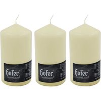 Hofer Bougies Pilier Cylindriques - Durée 68 Heures – Lot de 3 – 8 x 15 cm – Ivoire – Décorative - Cire anti-goutte - Non parfumée
