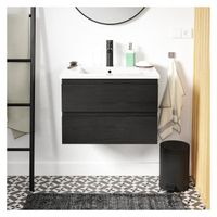 Ensemble meubles de salle de bain 2 pièces décor chêne carbone 60cm SORRENTO L60 x H45,5 x P47 cm Noir