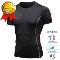 T-shirt de sport à manches courtes et ajustées pour homme CONFOZEN - Noir - Respirant - Fitness