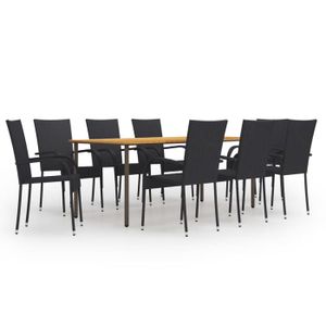 Ensemble table et chaise de jardin Ensemble de salle a manger de jardin meuble exterieur 9 pieces resine tressee noir