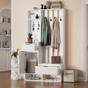 Meuble Entrée 2-en-1 HOMCOM - Banc Chaussures + Porte-Manteau - Naturel/Noir