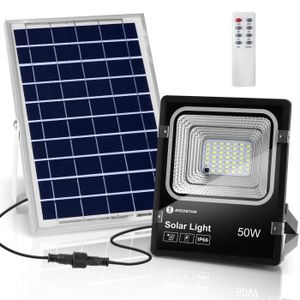 PROJECTEUR EXTÉRIEUR Aigostar - Projecteur solaire LED d’extérieur avec panneau solaire, 50W. Ultra-lumineux, 400lm, 6500K. Télécommande, IP66, 30000h.