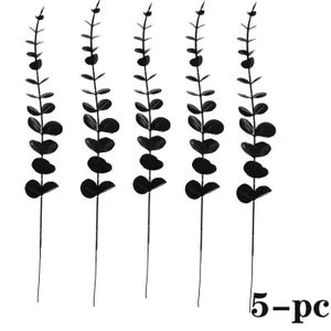 FLEUR ARTIFICIELLE Bouquet de feuilles d'eucalyptus de 12 pouces,branches de plantes artificielles en plastique,feuilles vertes,tiges - black-5-pcs