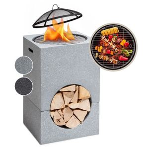 BRASERO - ACCESSOIRE Braséro barbecue Blumfeldt Monolith avec grill MGO & bac en acier - Gris clair