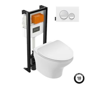WC - TOILETTES Pack WC suspendu sans bride JACOB DELAFON Nouvelle vague+ bâti-support + plaque Blanc brillant/Blanc mat