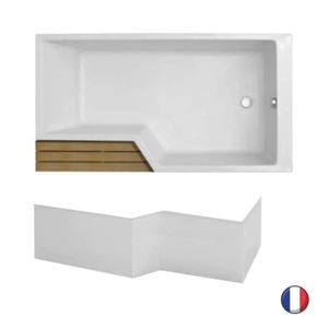 BAIGNOIRE - KIT BALNEO Baignoire bain douche JACOB DELAFON compacte Neo +  tablier de baignoire | 150 x 80, version droite