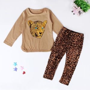 Ensemble de vêtements 2-8 Ans Tenue Enfant Filles Léopard T-shirt Leggin