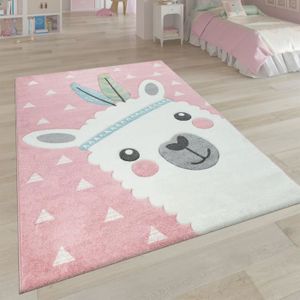 Paco Home Tapis Chambre Enfant Bebe Fille Garcon Antidérapant Arc-en-Ciel  Coeur Pois, Dimension:200x280 cm, Couleur: Crème Rose Gris