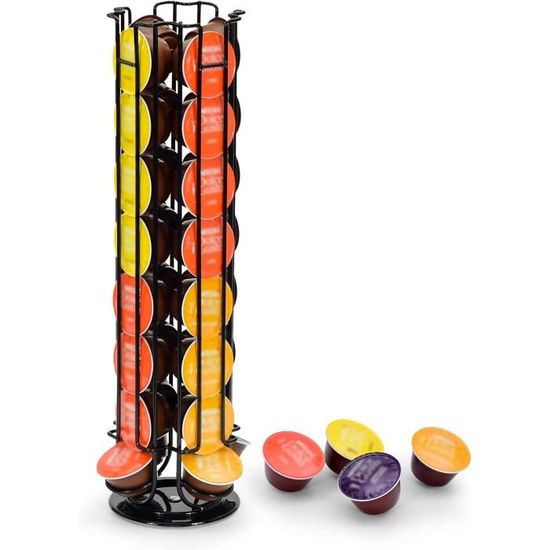 Porte-capsules De Café Rotatif YUTUY - 32 Capsules, Base Feutrée, Design Chromé - Noir