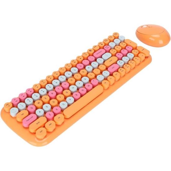 SOLIDEE Ensemble Clavier et Souris sans Fil,104 Touches clavier de machine à écrire rétro,2.4GHz Clavier de Machine à écrire à Touches Rondes avec Pavé Numérique(Américain QWERTY)(Orange Gradient