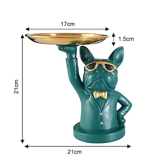 BONJUME Statue Bouledogue - Plateau De Rangement En Résine, Décoration Chien Bulldog Avec Bol Pour Clés, Bijoux Et Bonbons, Idéal Salon Et Bureau