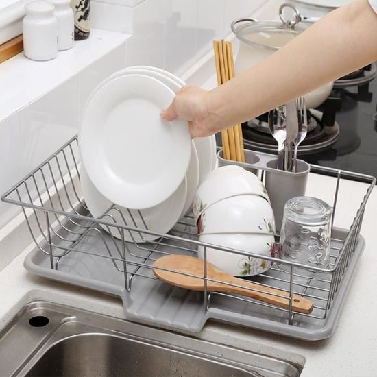 48 cm x 30 cm x 11 cm IN SHOP® égouttoir vaisselle  – étendoir pour vaisselle avec bac d’égouttement