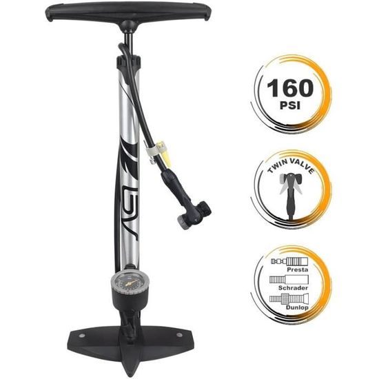 Pompe à Pied Vélo Avec Manomètre – Hauteur 56 Cm, Compatible Presta Et Schrader, Pression Jusqu’à 8 Bar / 116 PSI - 2